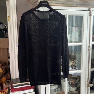 BABATON with Silk Black Long Sleeve Open Knit Top, XS